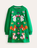 Kuscheliges Sweatshirt-Kleid mit Applikationen-Tiefgrün Wald