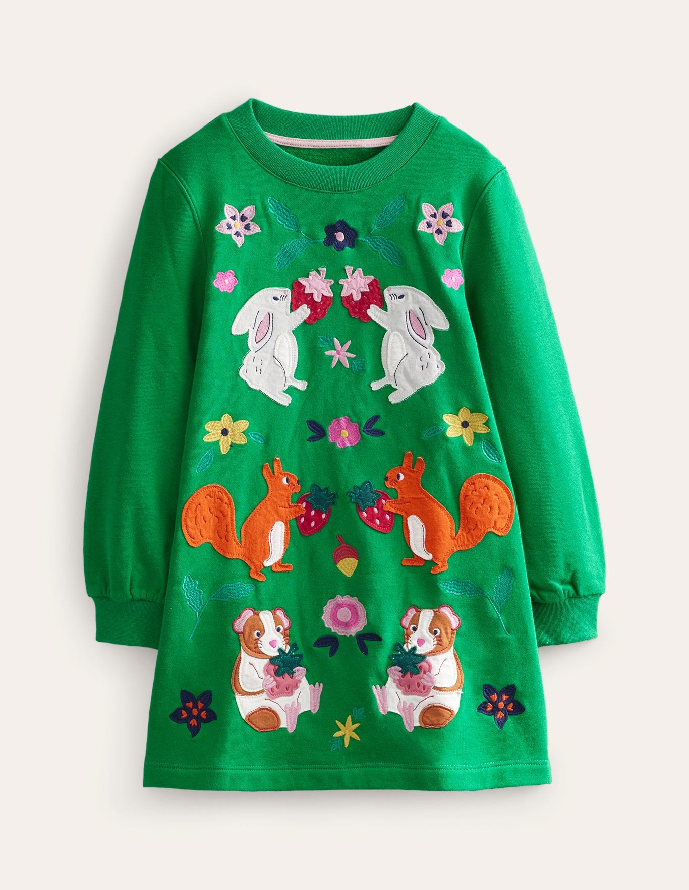 Kuscheliges Sweatshirt-Kleid mit Applikationen-Tiefgrün Wald - Image 1