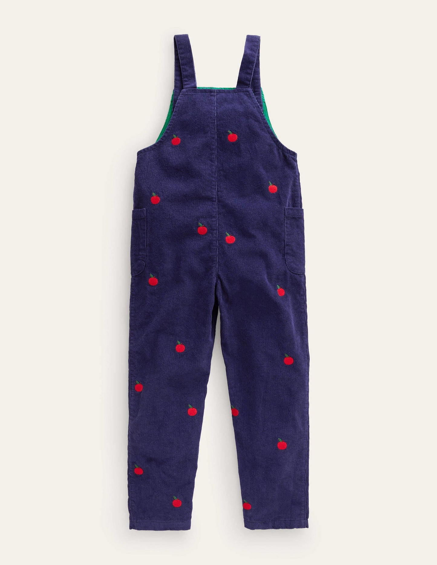 Relaxed Cord Dungarees-College Navy Apple Embroidery