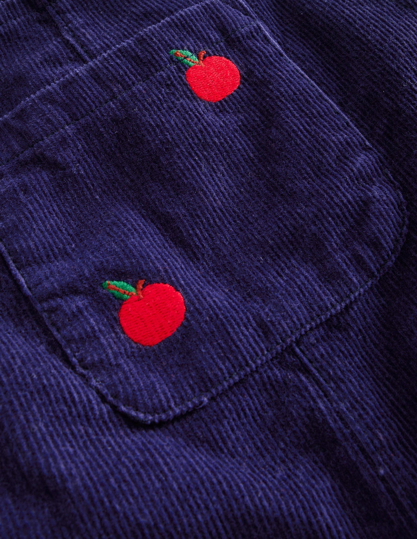 Relaxed Cord Dungarees-College Navy Apple Embroidery