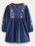Besticktes Kleid aus Samt-Schuluniform-Marineblau
