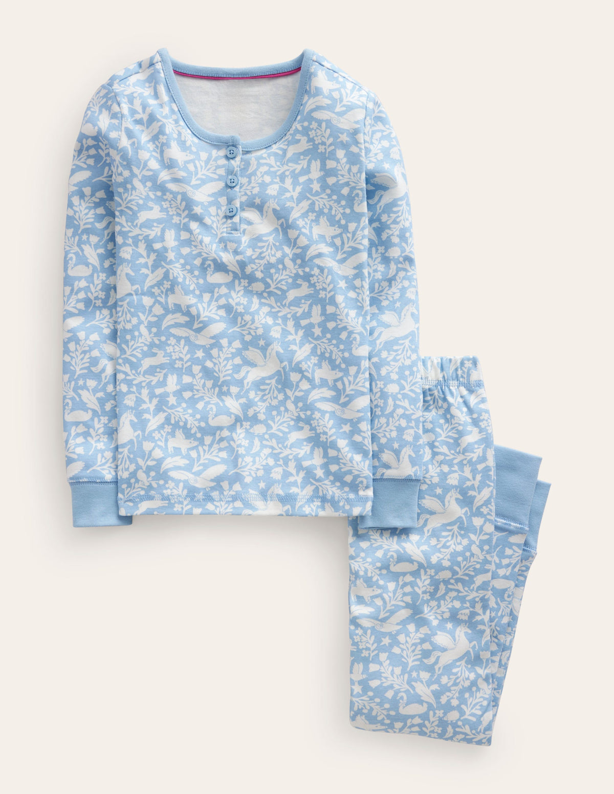 Kuscheliger Henley-Schlafanzug-Eisblau Tiere-1