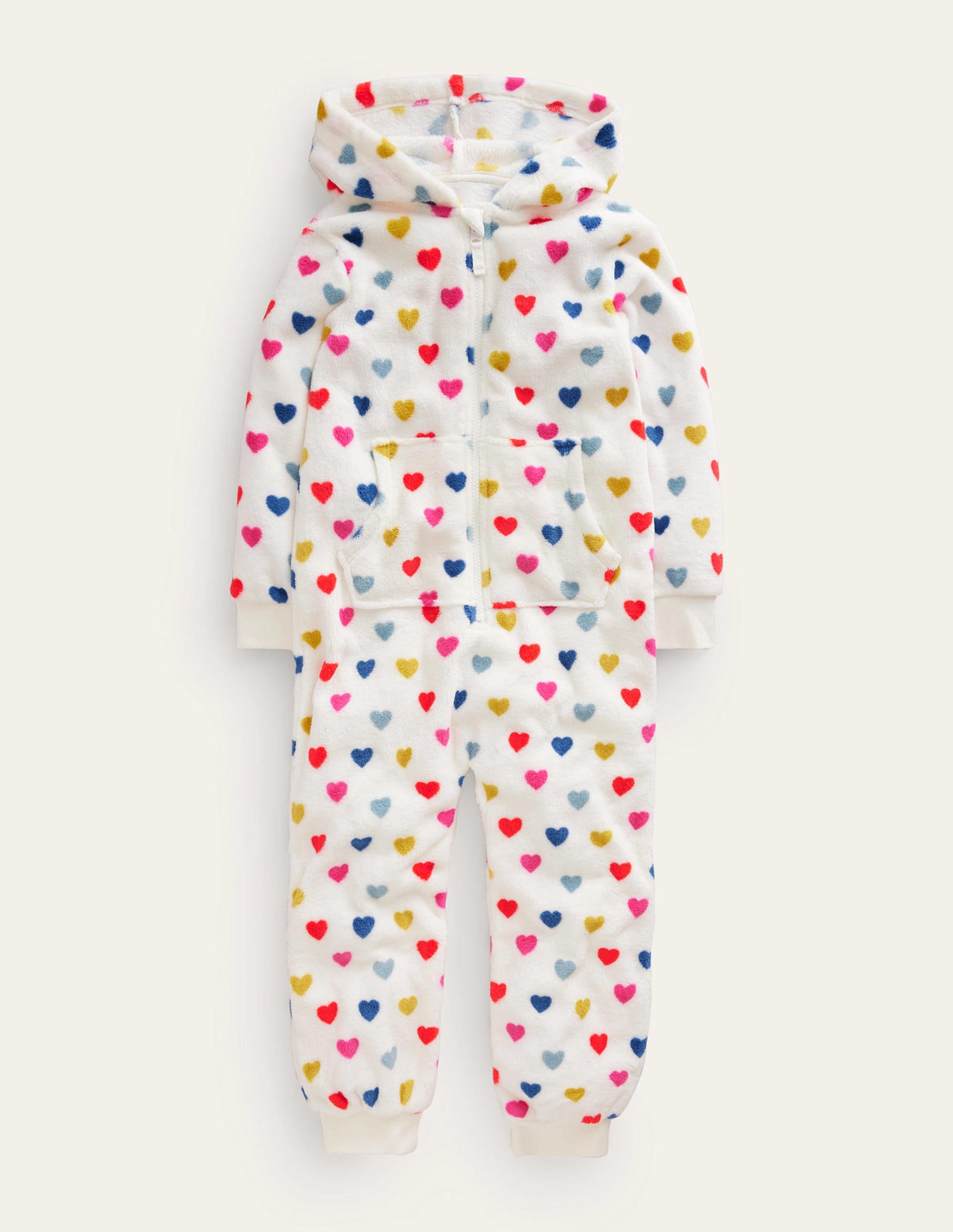 Cosy Fleece All-In-One-Ivory Multi Hearts - Image 1