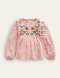 Top brodé en jersey-Motif floral rose Provence poudré