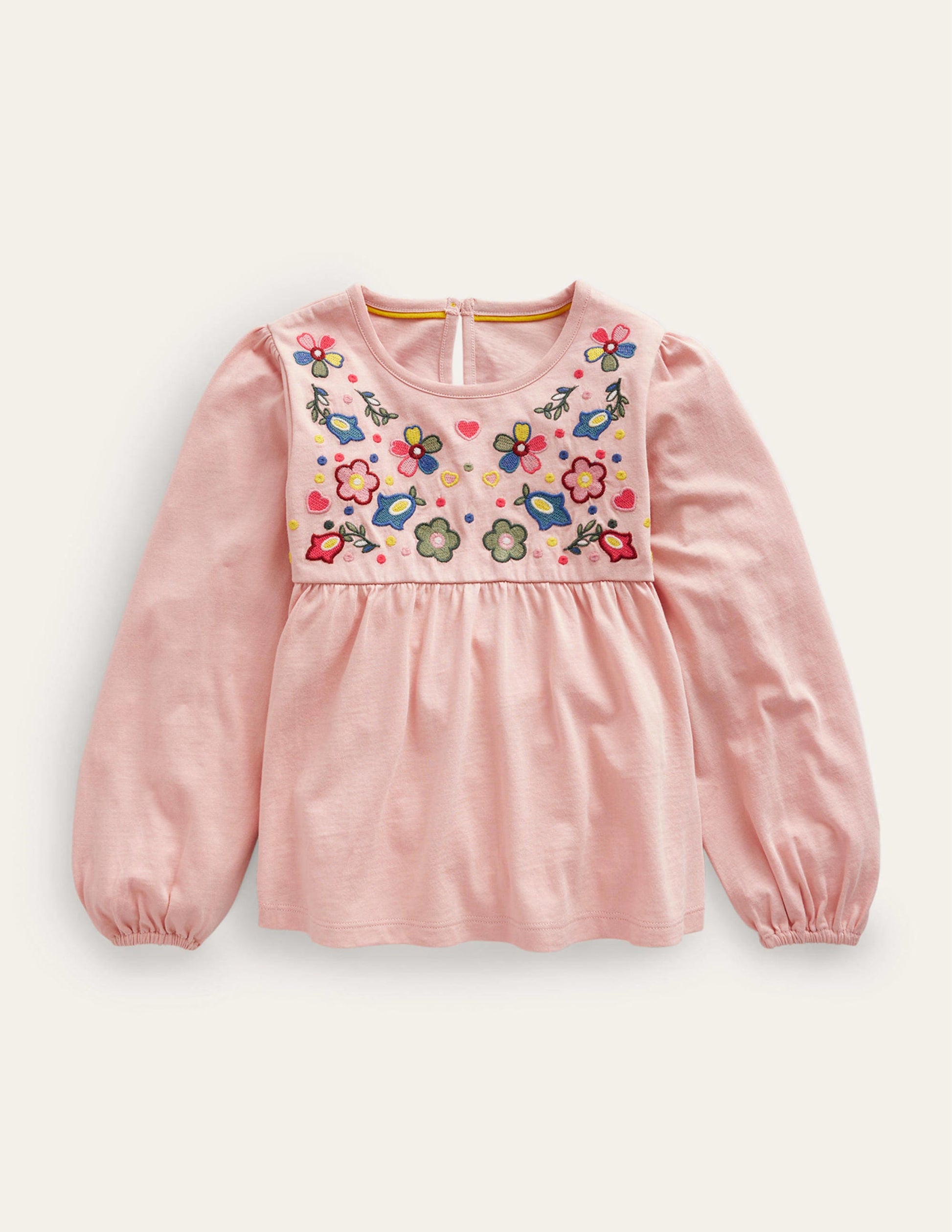 Top brodé en jersey-Motif floral rose Provence poudré-1