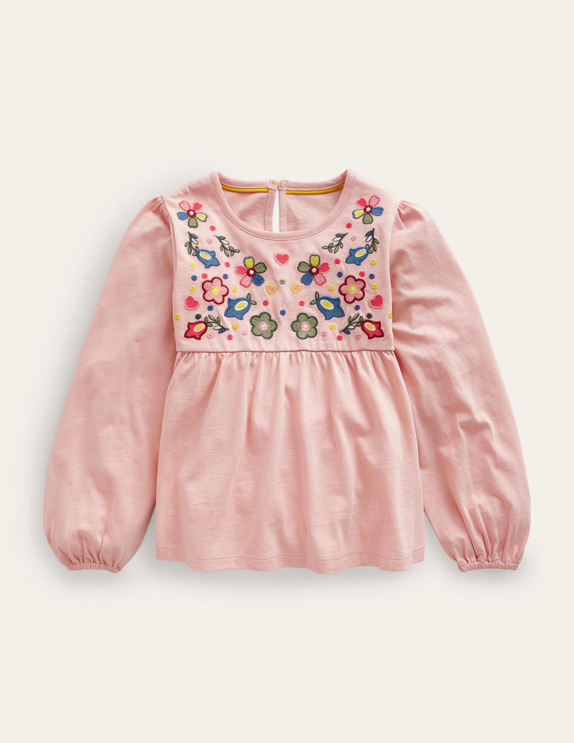Top brodé en jersey-Motif floral rose Provence poudré - Image 1