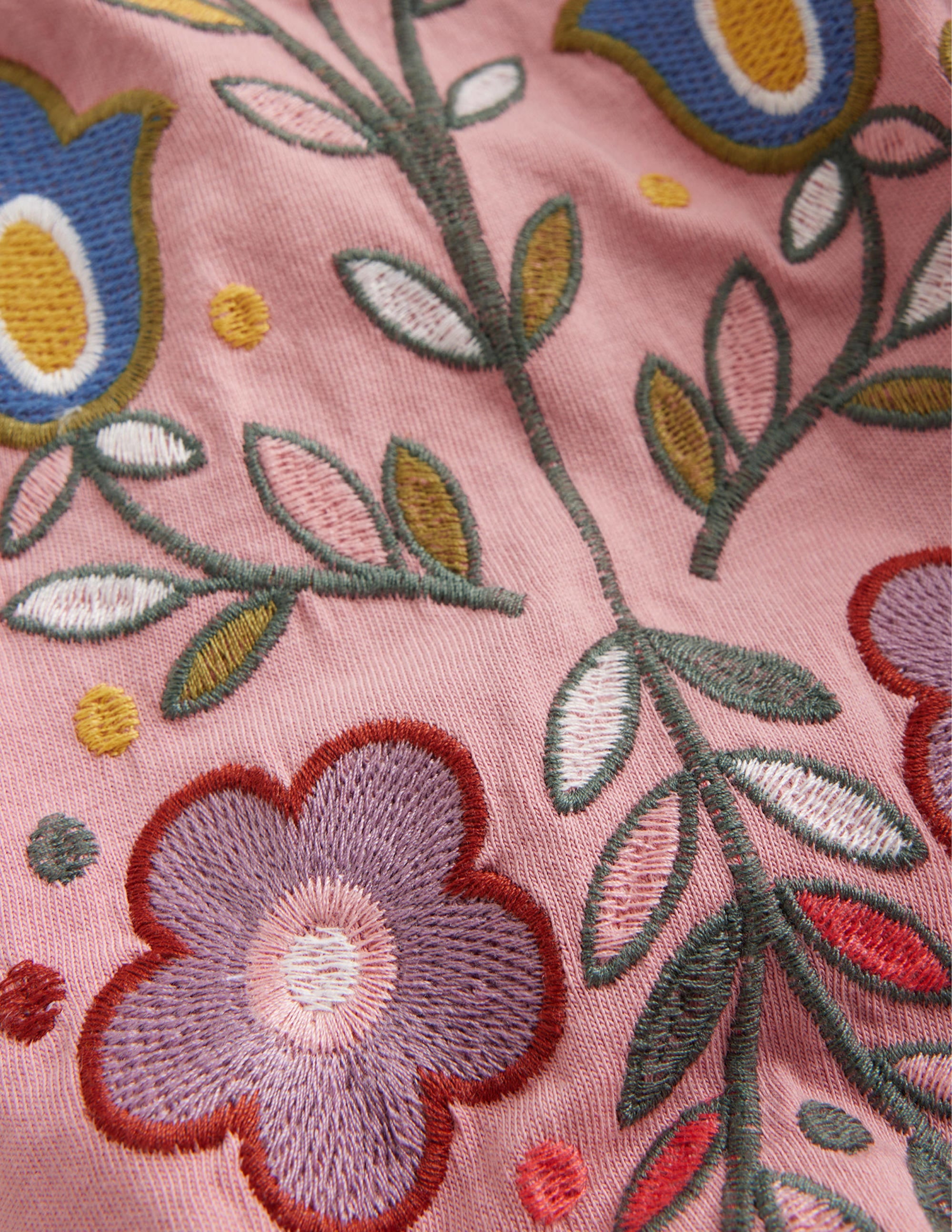 Tunique à manches brodées-Motif floral rose amande - Image 3