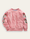 Besticktes Sweatshirt aus Samt-Mandelrosa Floral