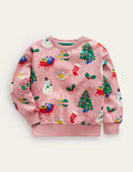Relaxed Printed Sweatshirt-Almond Pink Festive