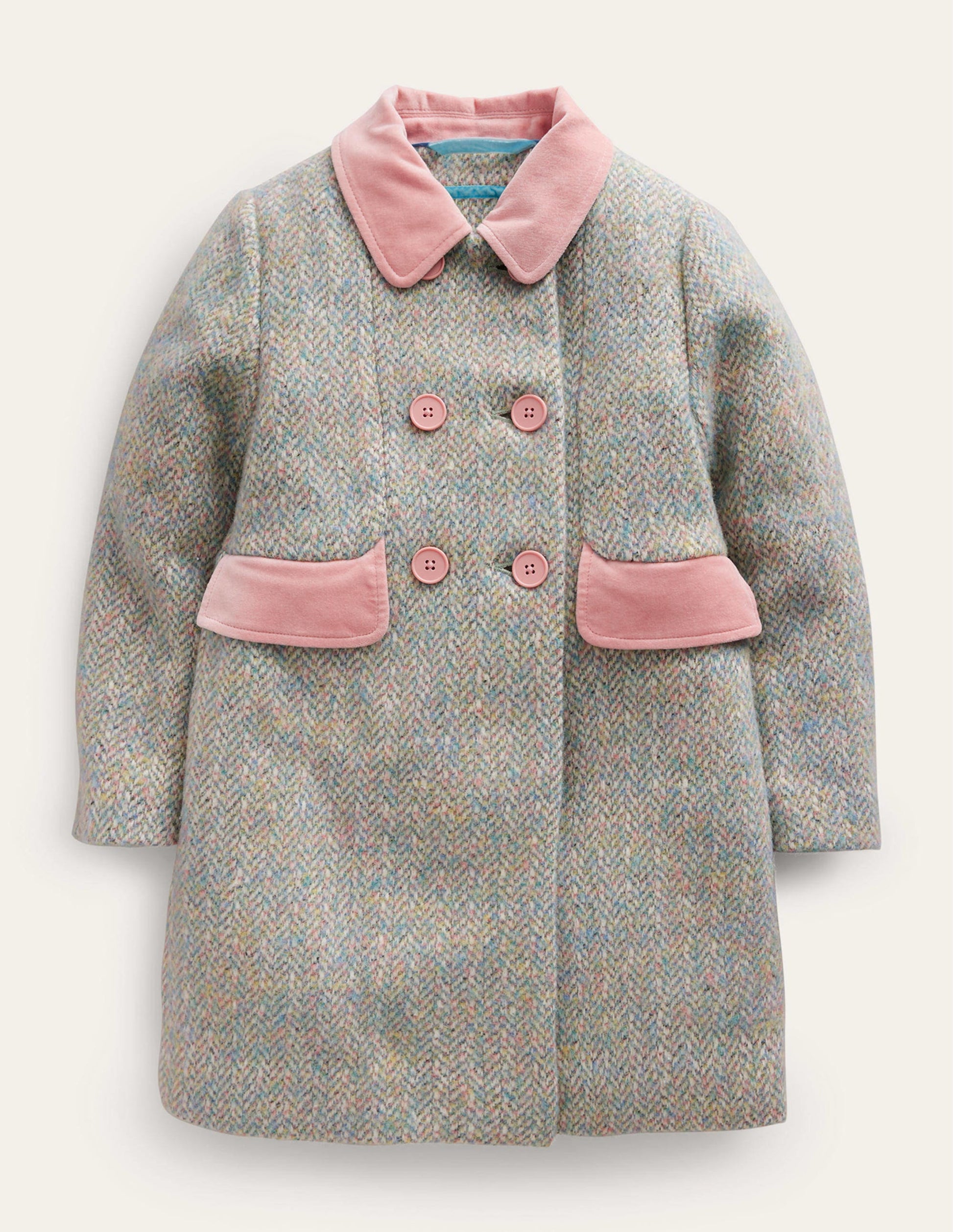 Manteau en laine mélangée-Chevrons rose/bleu-1