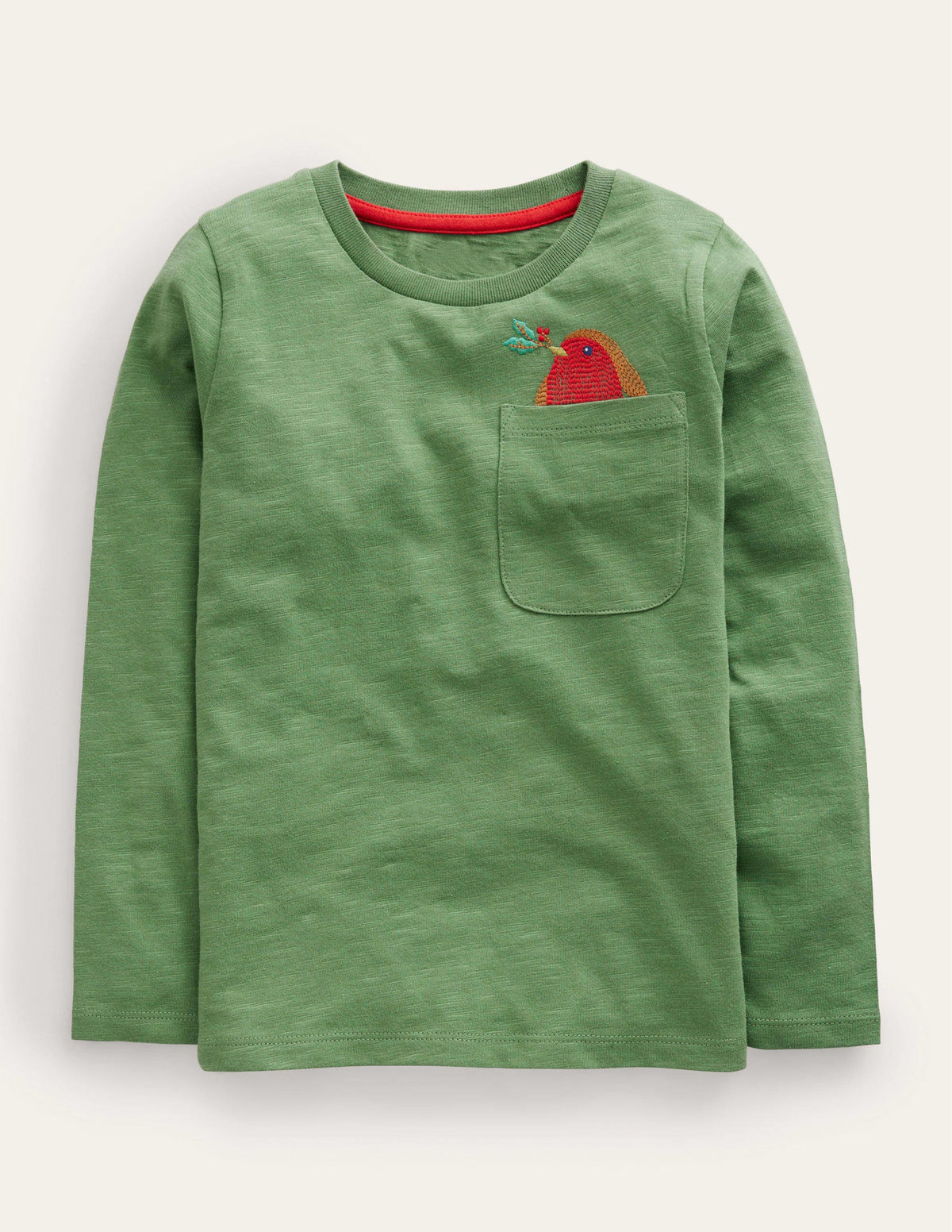 Logo-T-Shirt mit Tasche-Safarigrün Rotkehlchen - Image 1