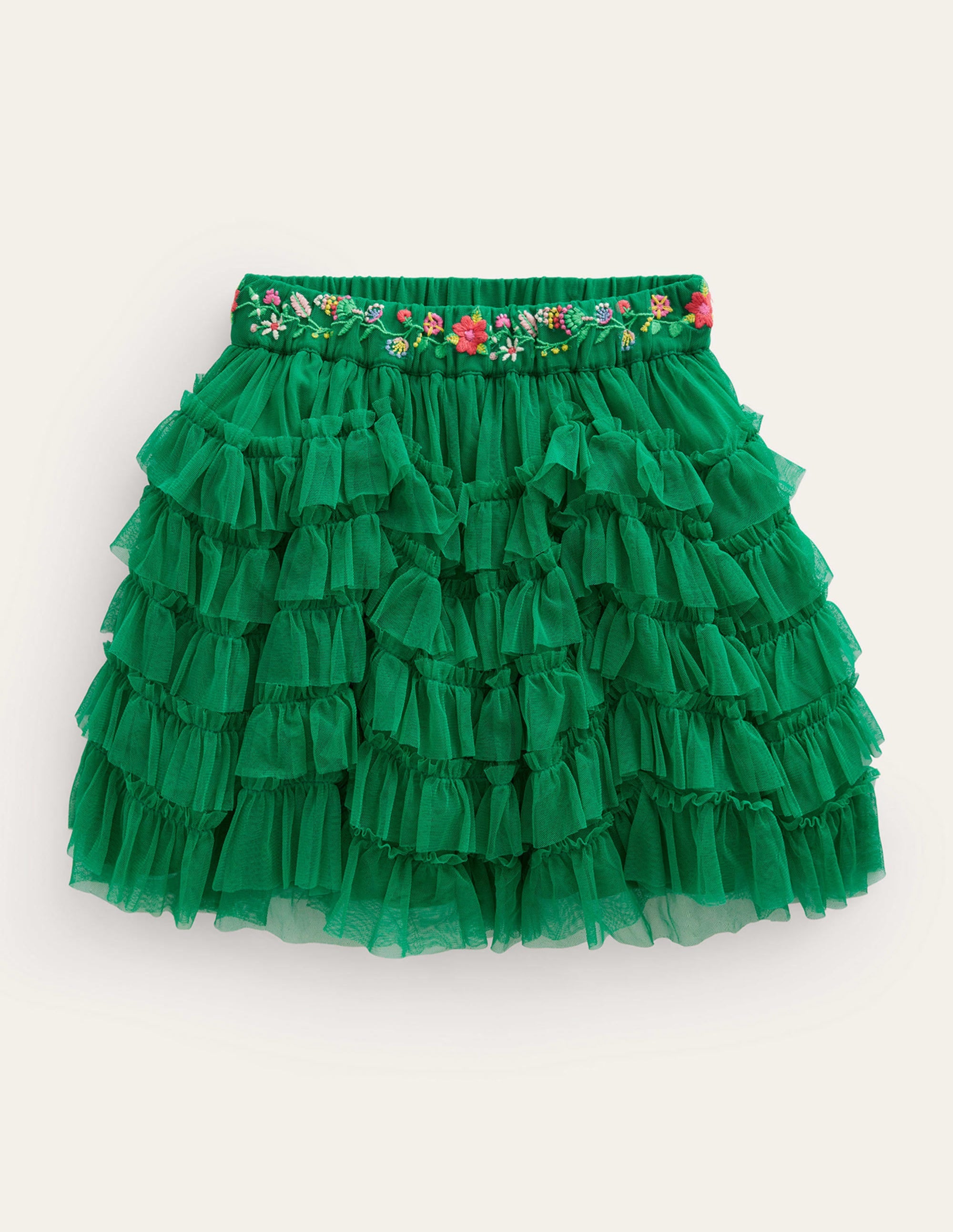 Jupe midi en tulle à volants-Vert viridian - Image 1