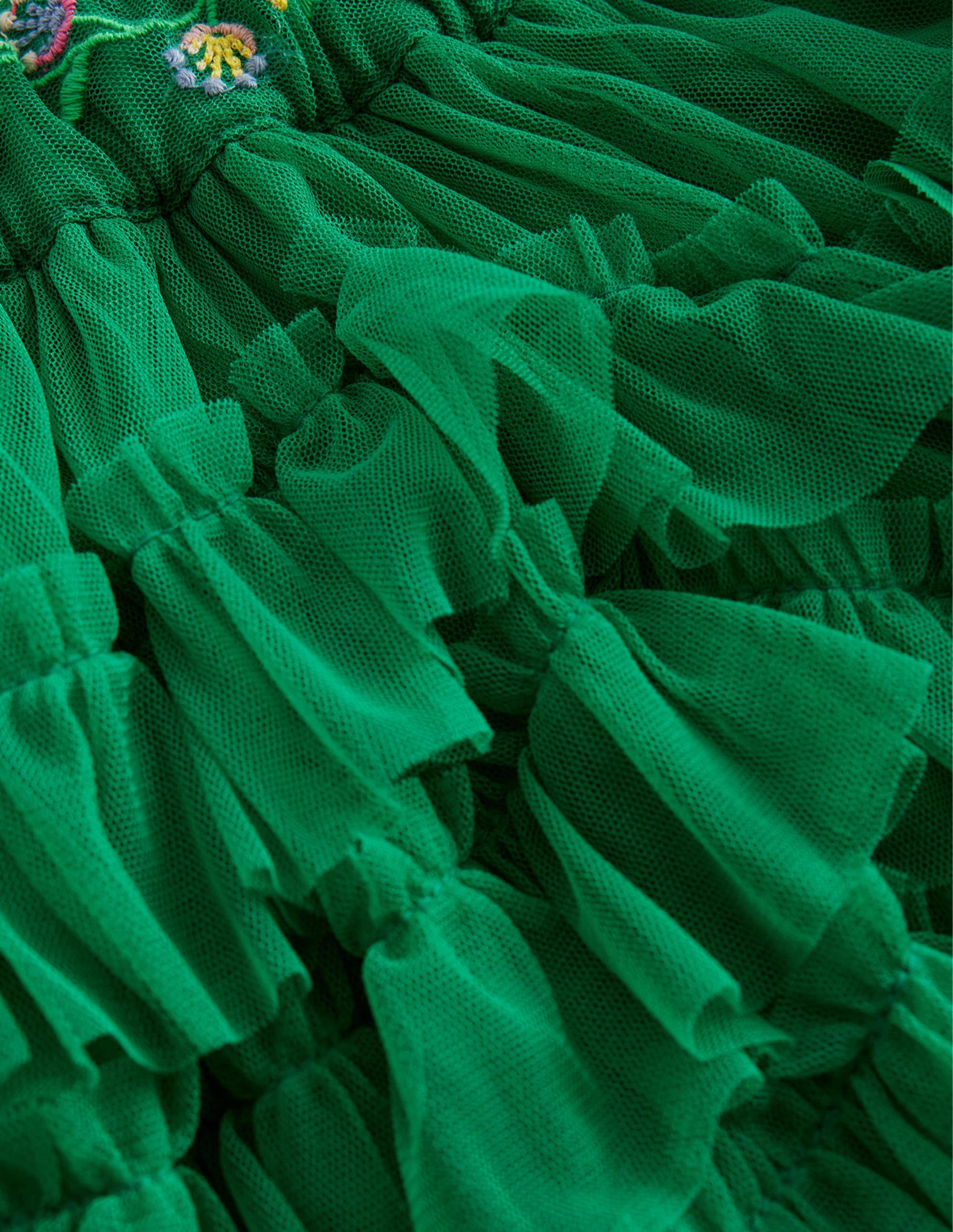 Jupe midi en tulle à volants-Vert viridian - Image 3