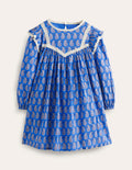 Robe imprimée avec détails en dentelle-Motif cachemire bleu