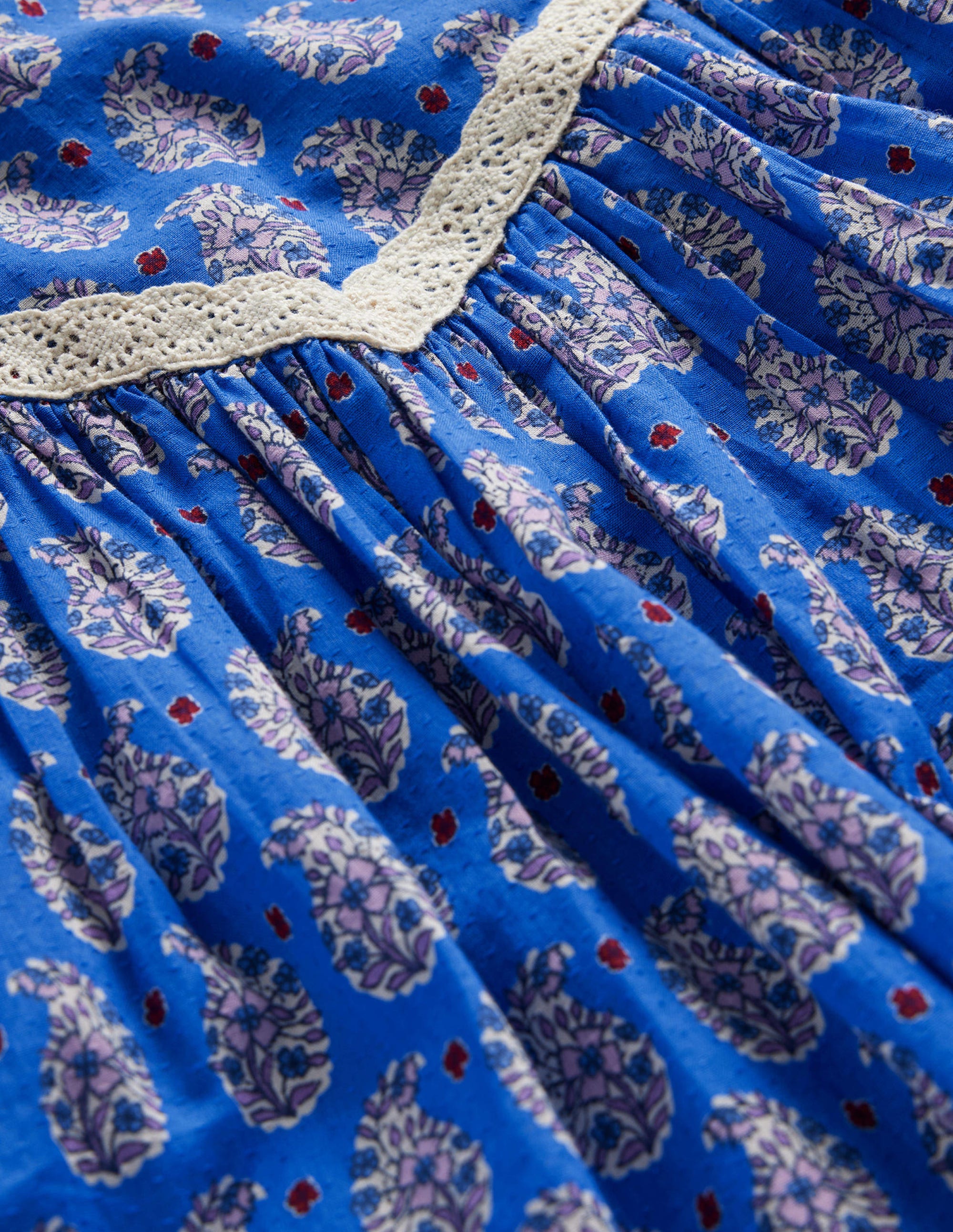 Robe imprimée avec détails en dentelle-Motif cachemire bleu - Image 3