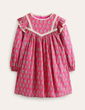 Lace Trim Printed Dress-Mid Pink Paisley