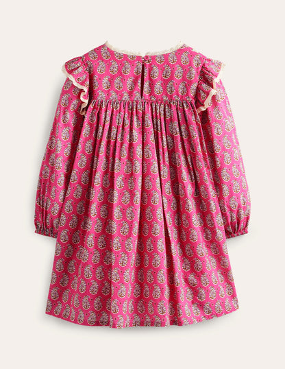 Kleid mit Spitzenbesatz und Druck-Mittelrosa Paisley-3