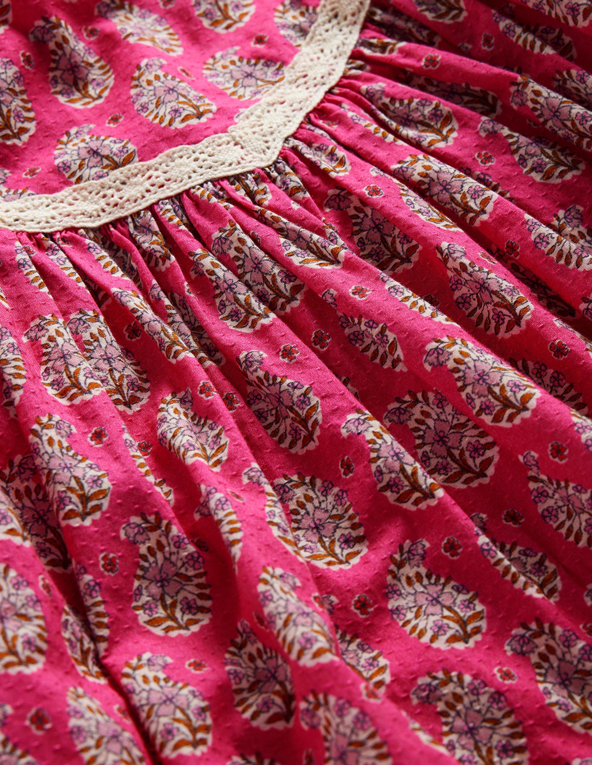 Lace Trim Printed Dress-Mid Pink Paisley - Image 3
