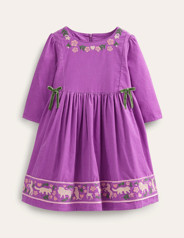 Embroidered Cord Dress-Wisteria Purple Floral