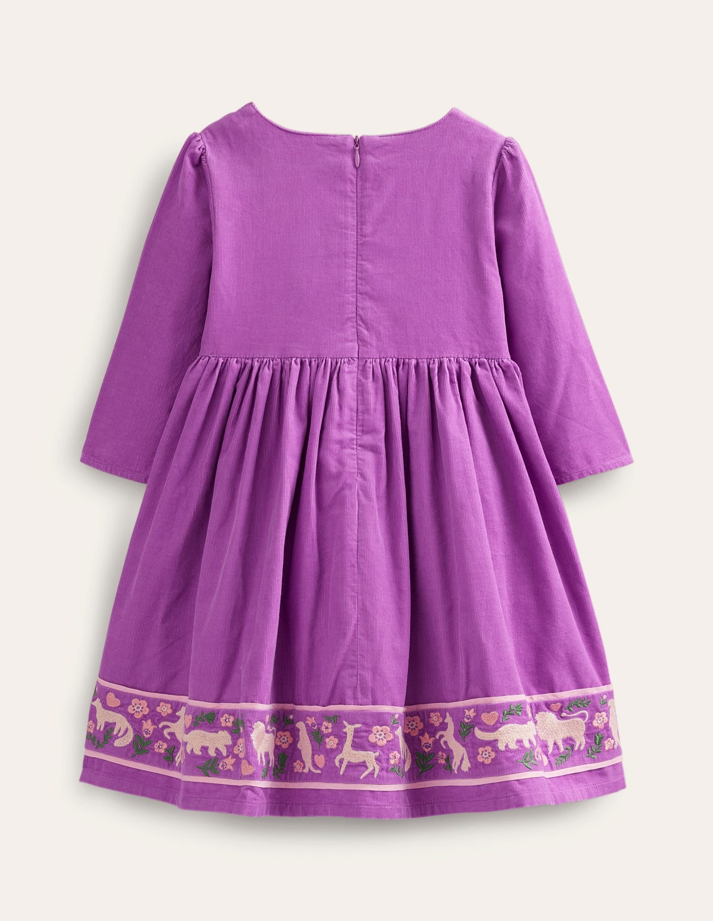 Robe brodée en velours côtelé-Motif floral violet glycine - Image 2