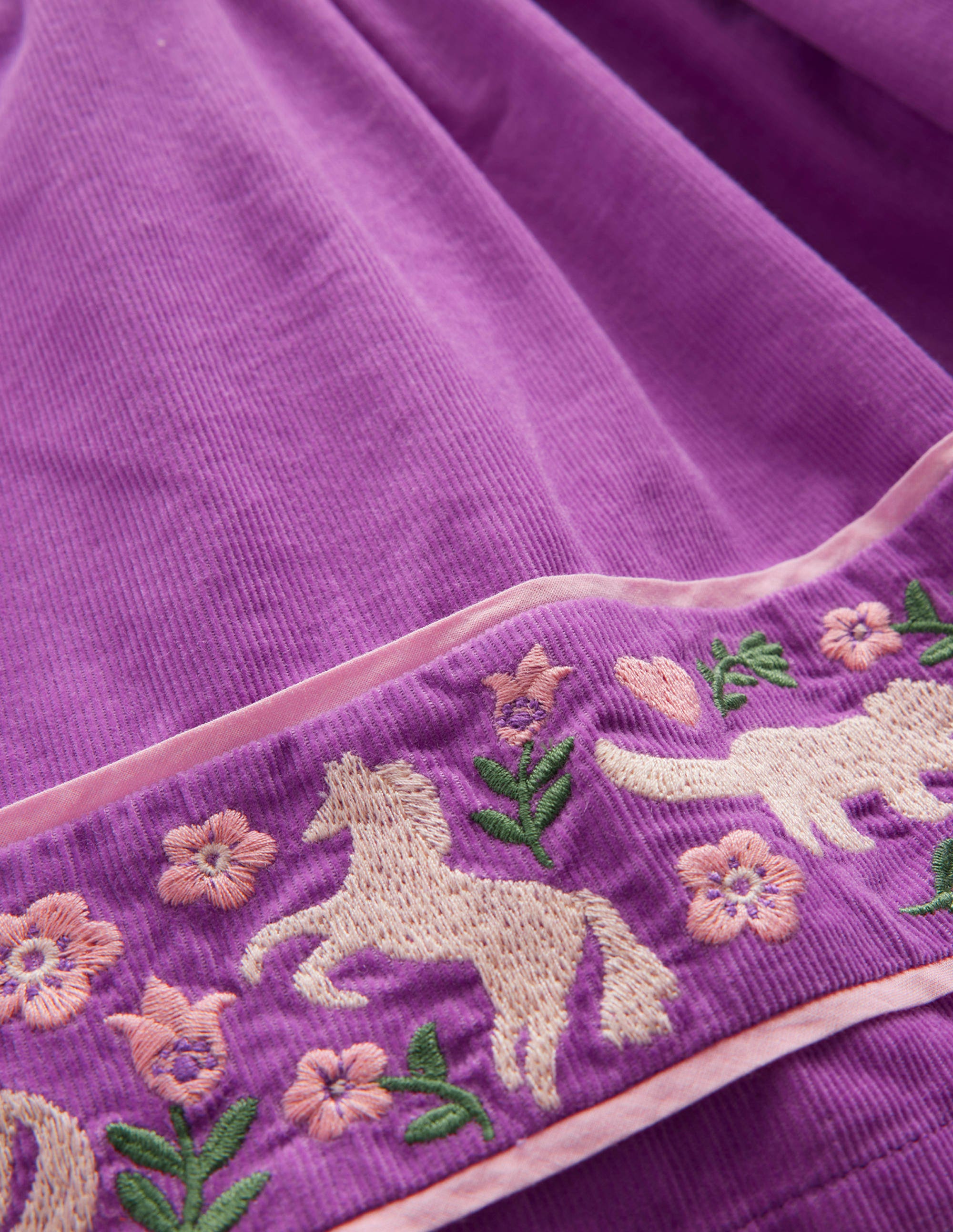 Robe brodée en velours côtelé-Motif floral violet glycine - Image 3