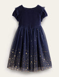 Metallic-Kleid mit Dip-Dye-Effekt-Französisches Marineblau