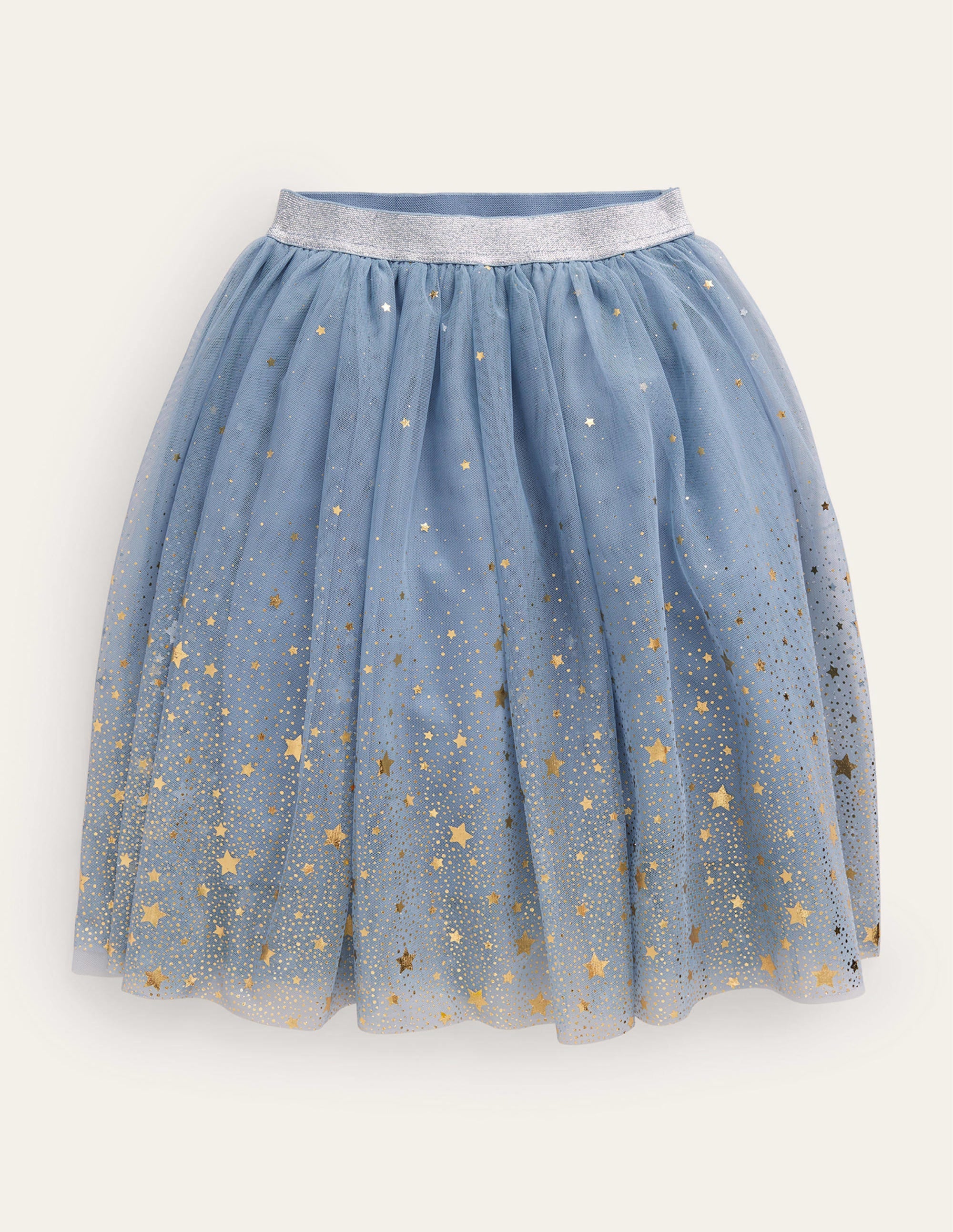 Jupe en tulle dégradé et métallisé-Étoiles bleu galet/dégradé doré - Image 1