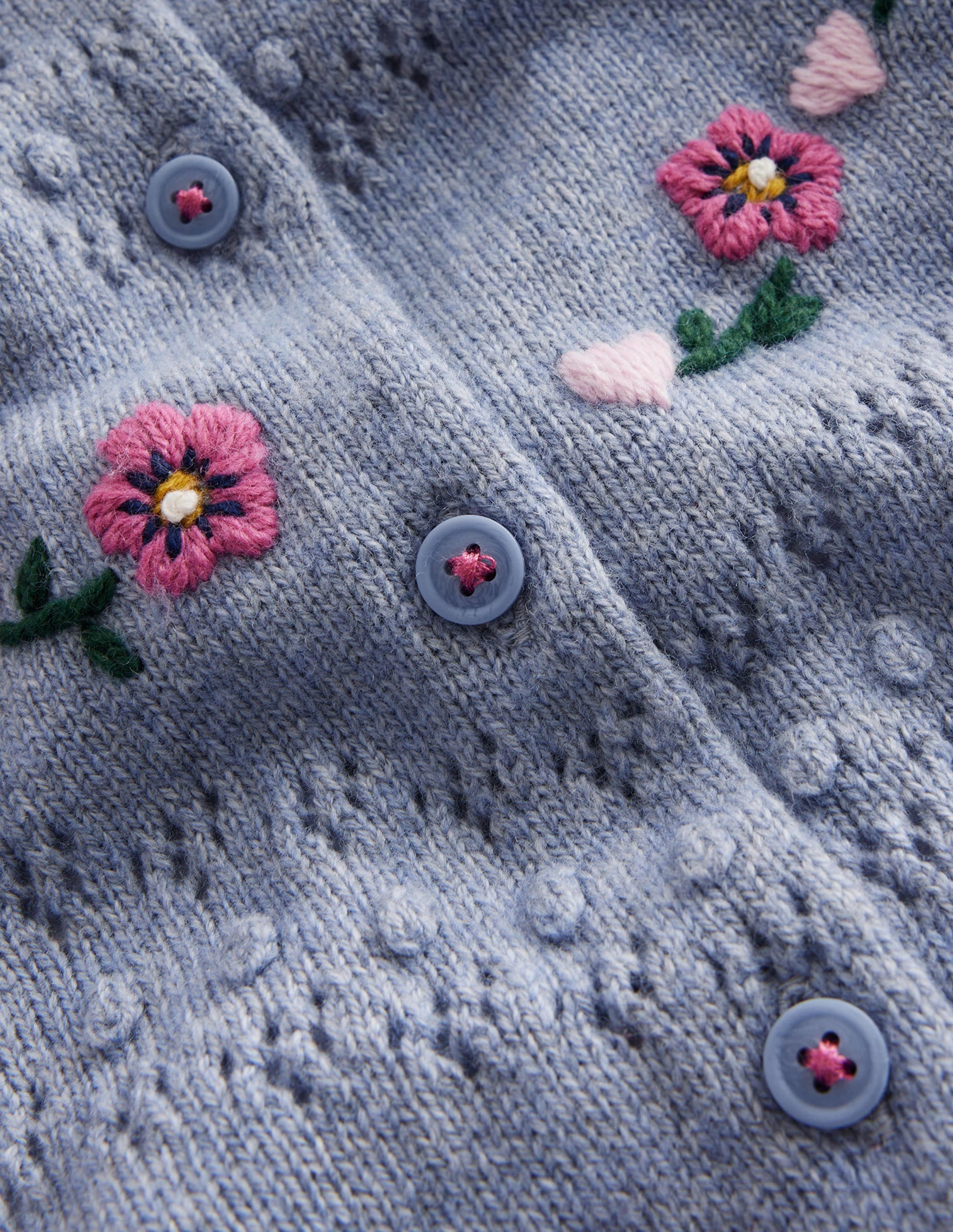 Embroidered Frill Cardigan-Pebble Blue - Image 3