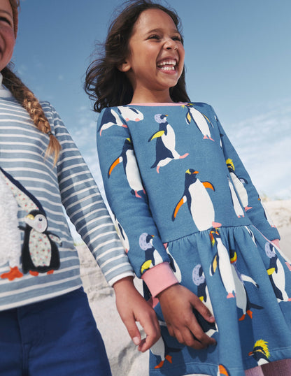 Gemütliches Sweatshirt-Kleid mit Muster-Delftblau Pinguin-4