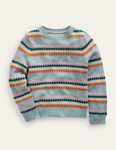 All-Over-Fair-Isle-Pullover-Graublau Streifen