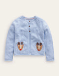 Festive Crochet Cardigan-Pebble Blue Reindeer