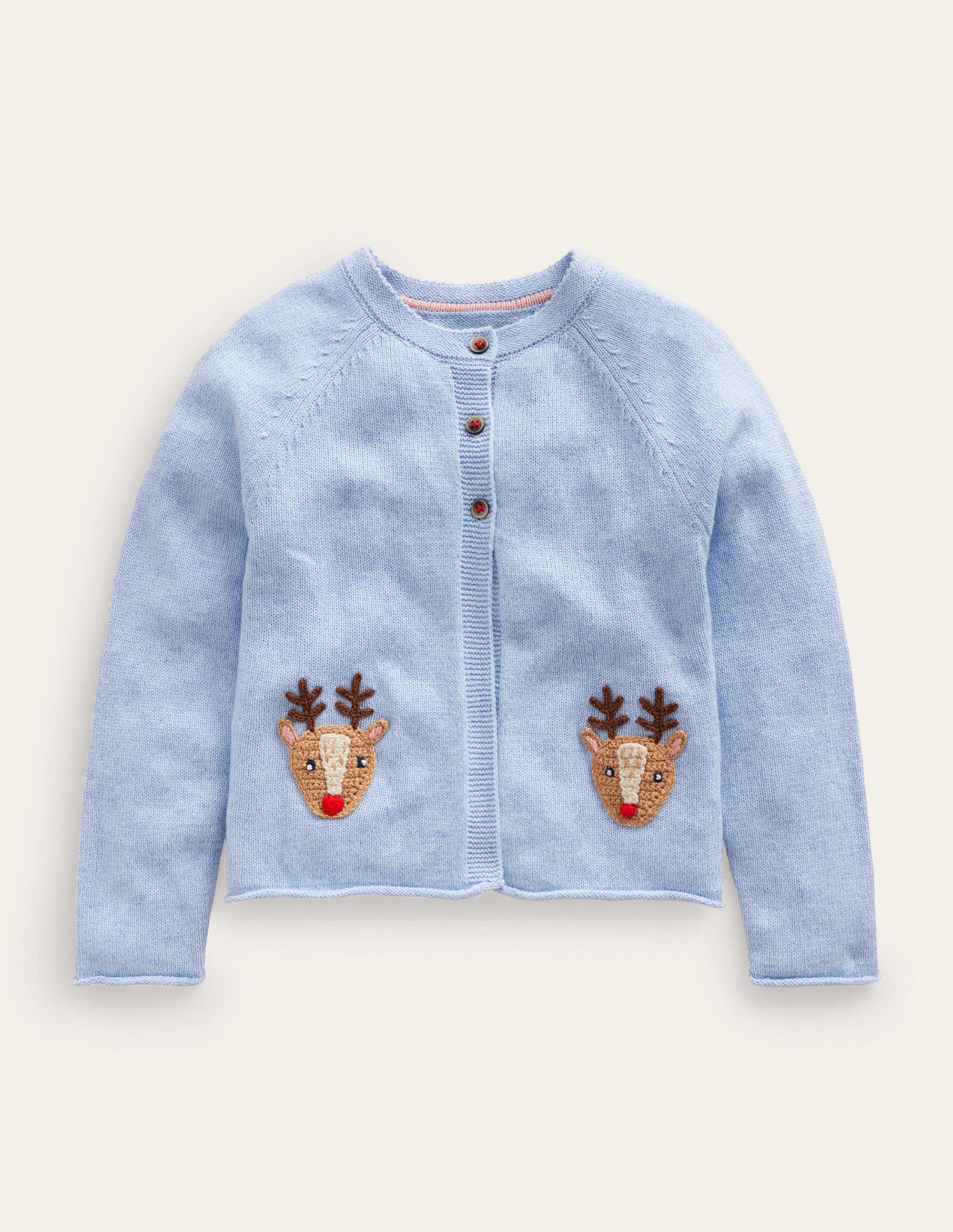 Festive Crochet Cardigan-Pebble Blue Reindeer - Image 1