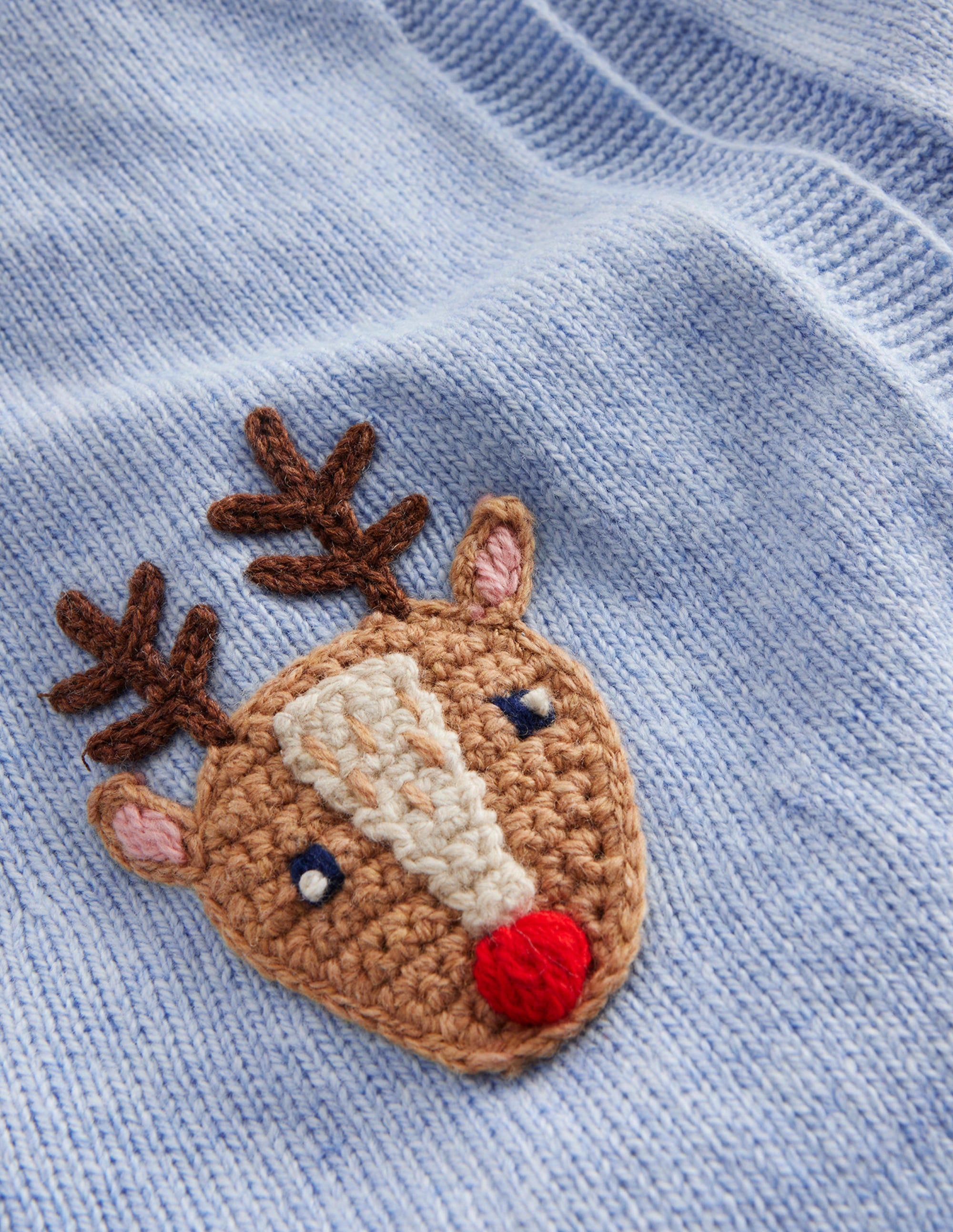 Festive Crochet Cardigan-Pebble Blue Reindeer - Image 3