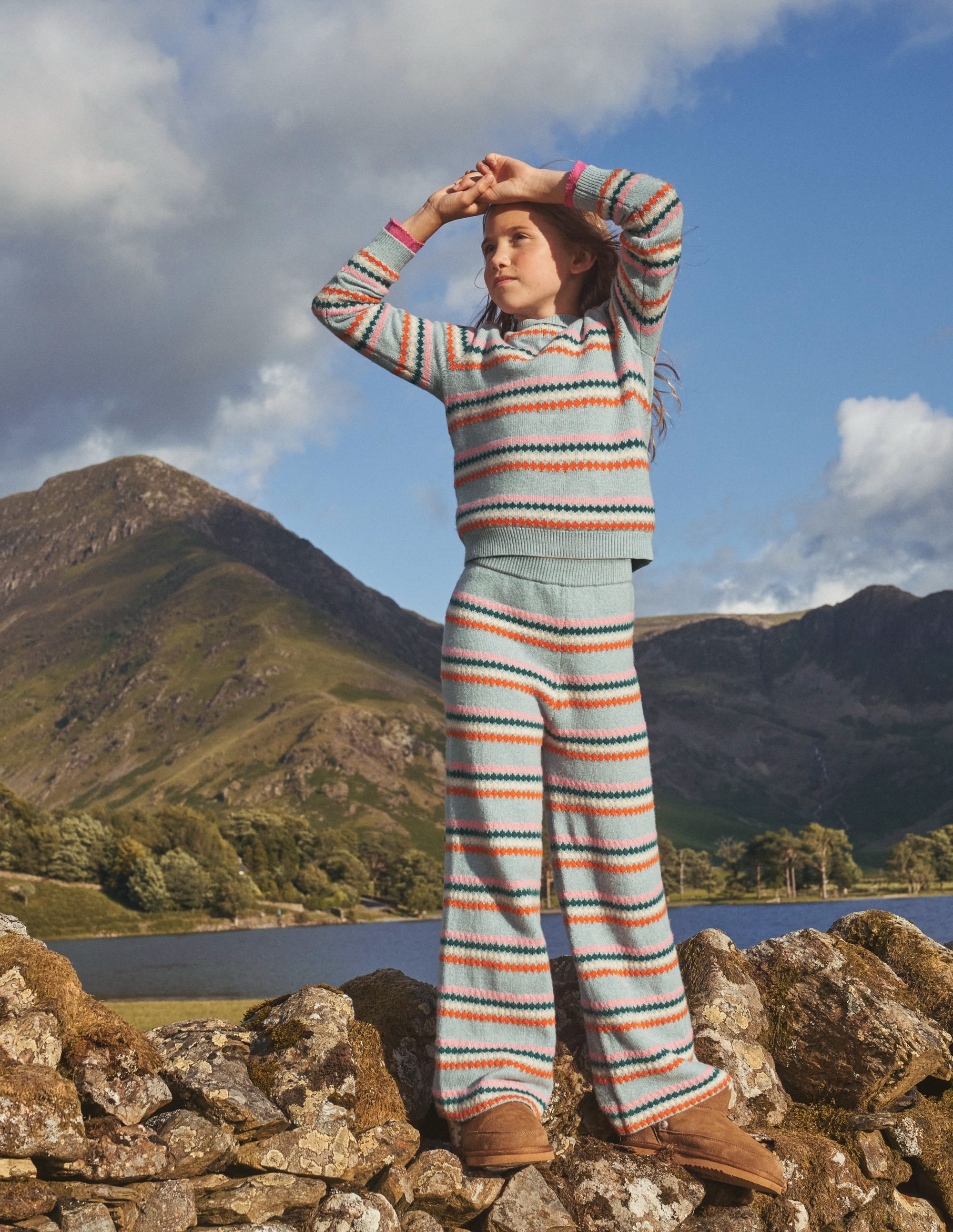 Wide Leg Knitted Trousers-Dusk Blue Stripe - Image 4