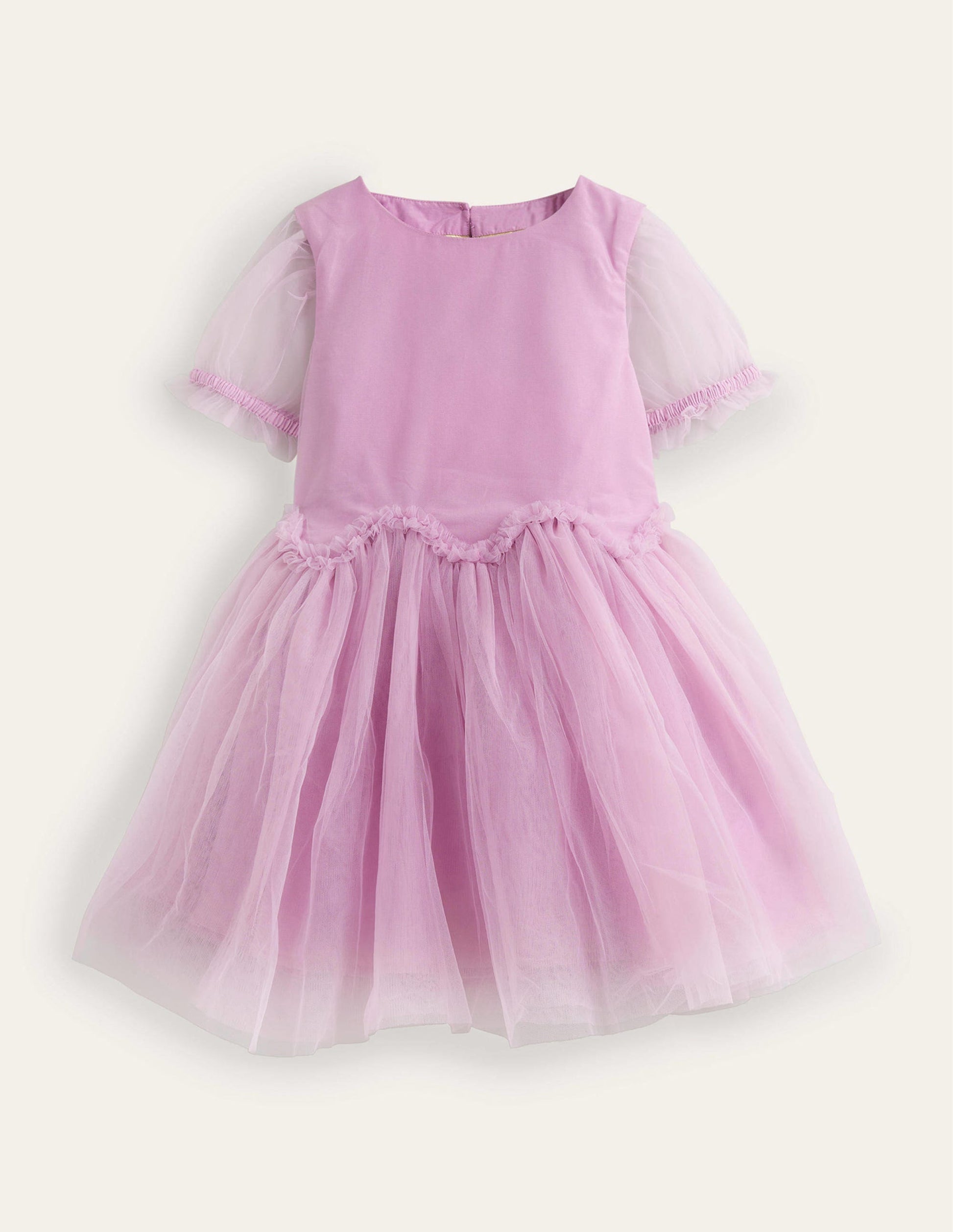 Robe en tulle à taille volantée-Lilas poudré-1