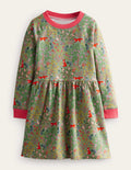 Printed Sweatshirt Dress-Green Smoke Woodland
