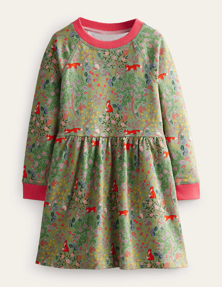 Printed Sweatshirt Dress-Green Smoke Woodland