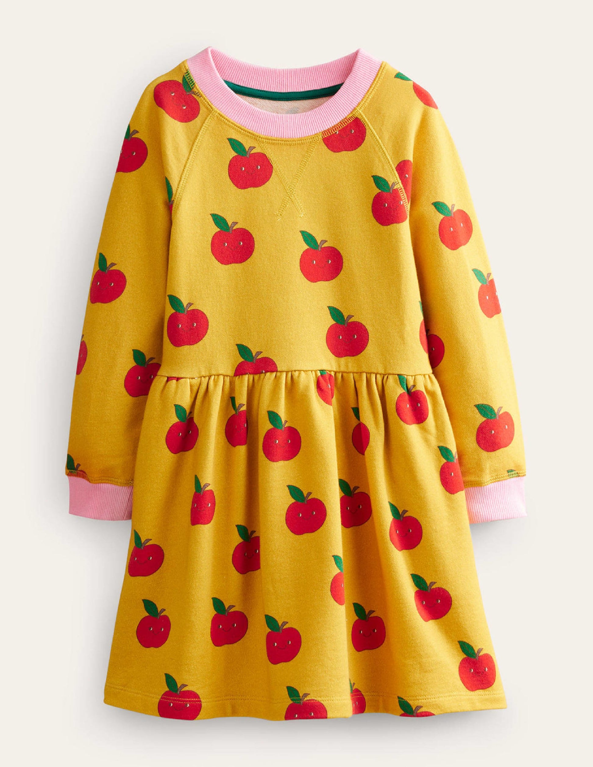 Printed Sweatshirt Dress-Oil yellow Apples-1