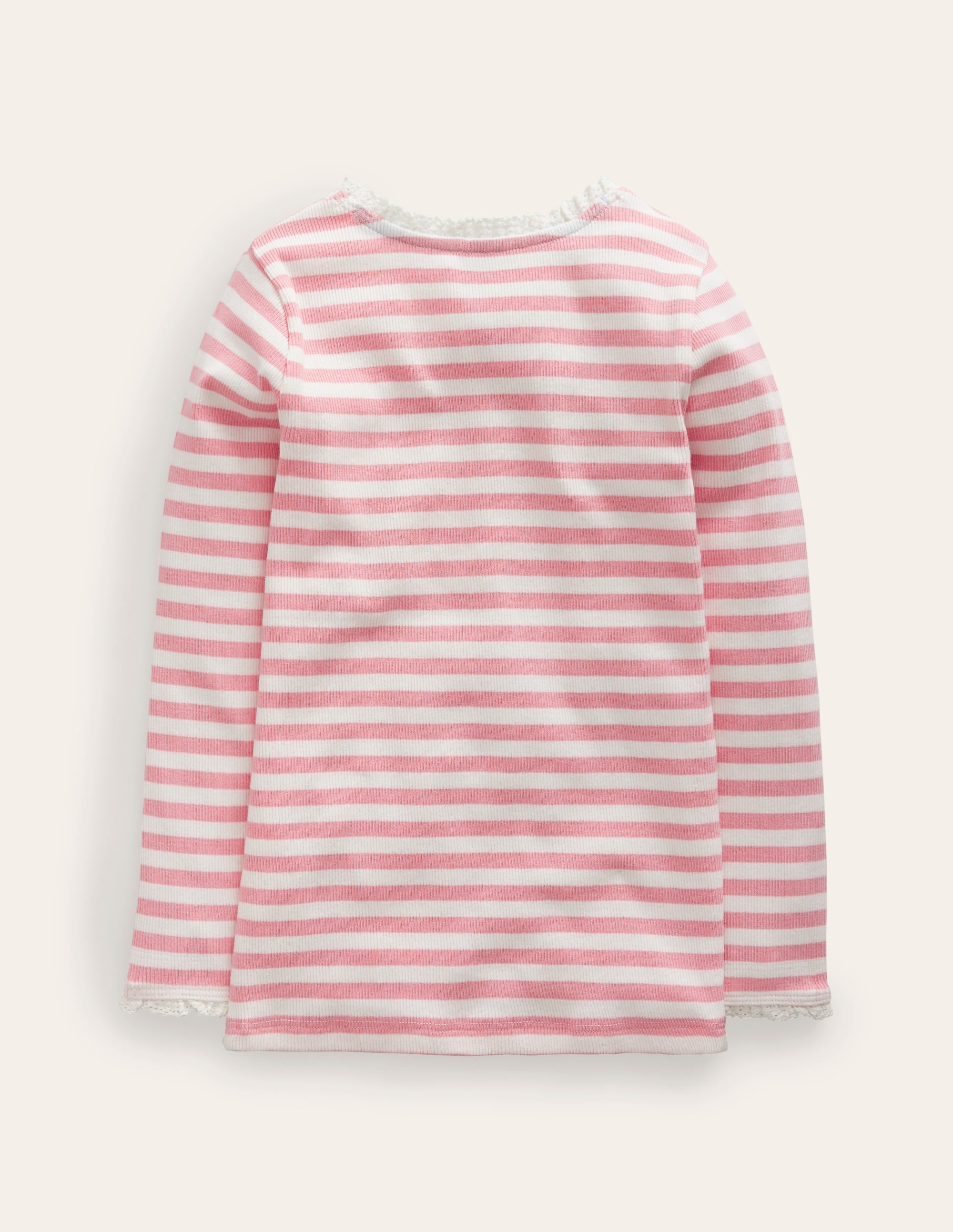 T-shirt côtelé à manches longues-Rose ballerine/ivoire - Image 2
