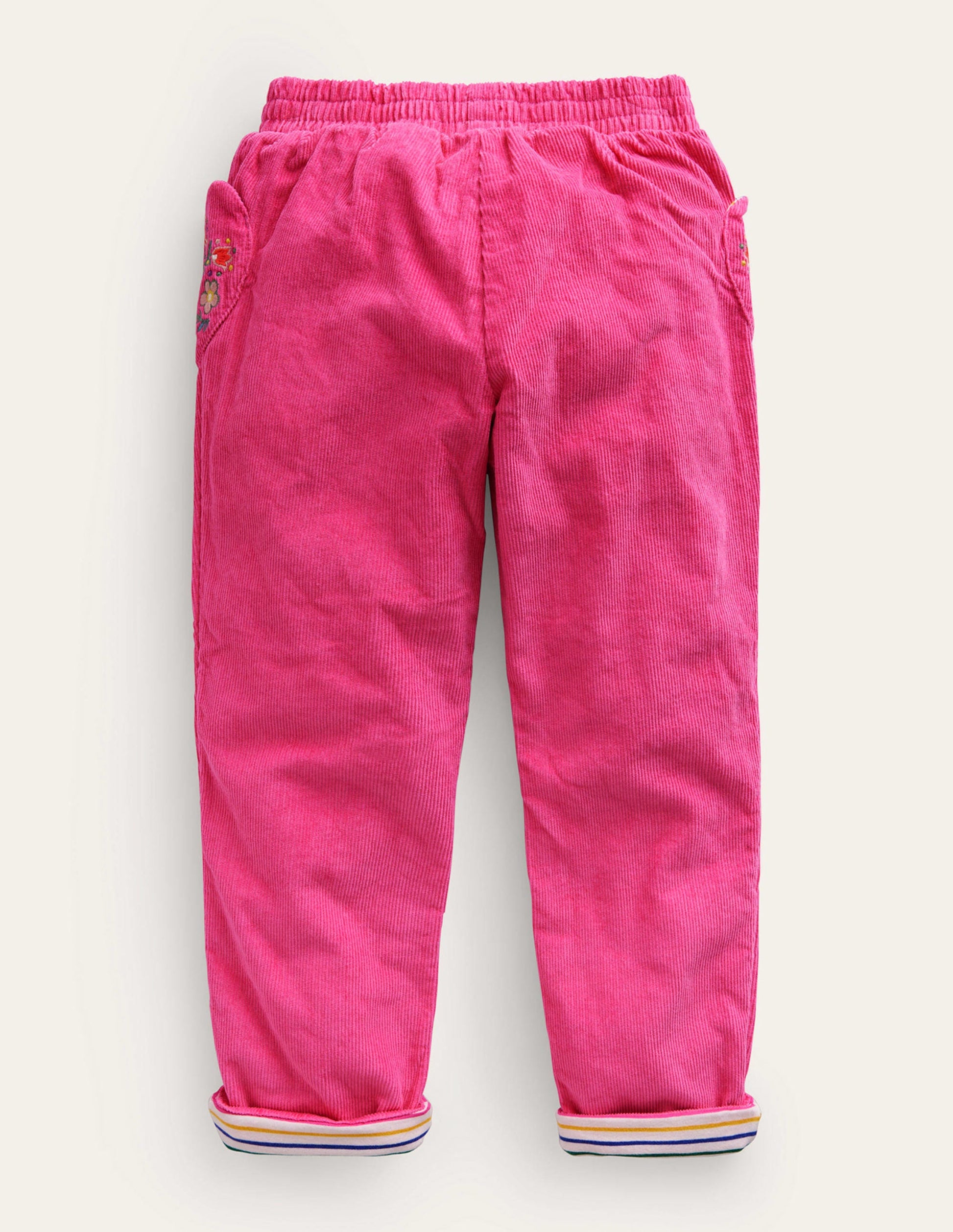 Lined Cord Pull-On Trousers-Mid Pink-2