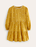 Robe tournoyante brodée-Pâquerette jaune rayon de miel