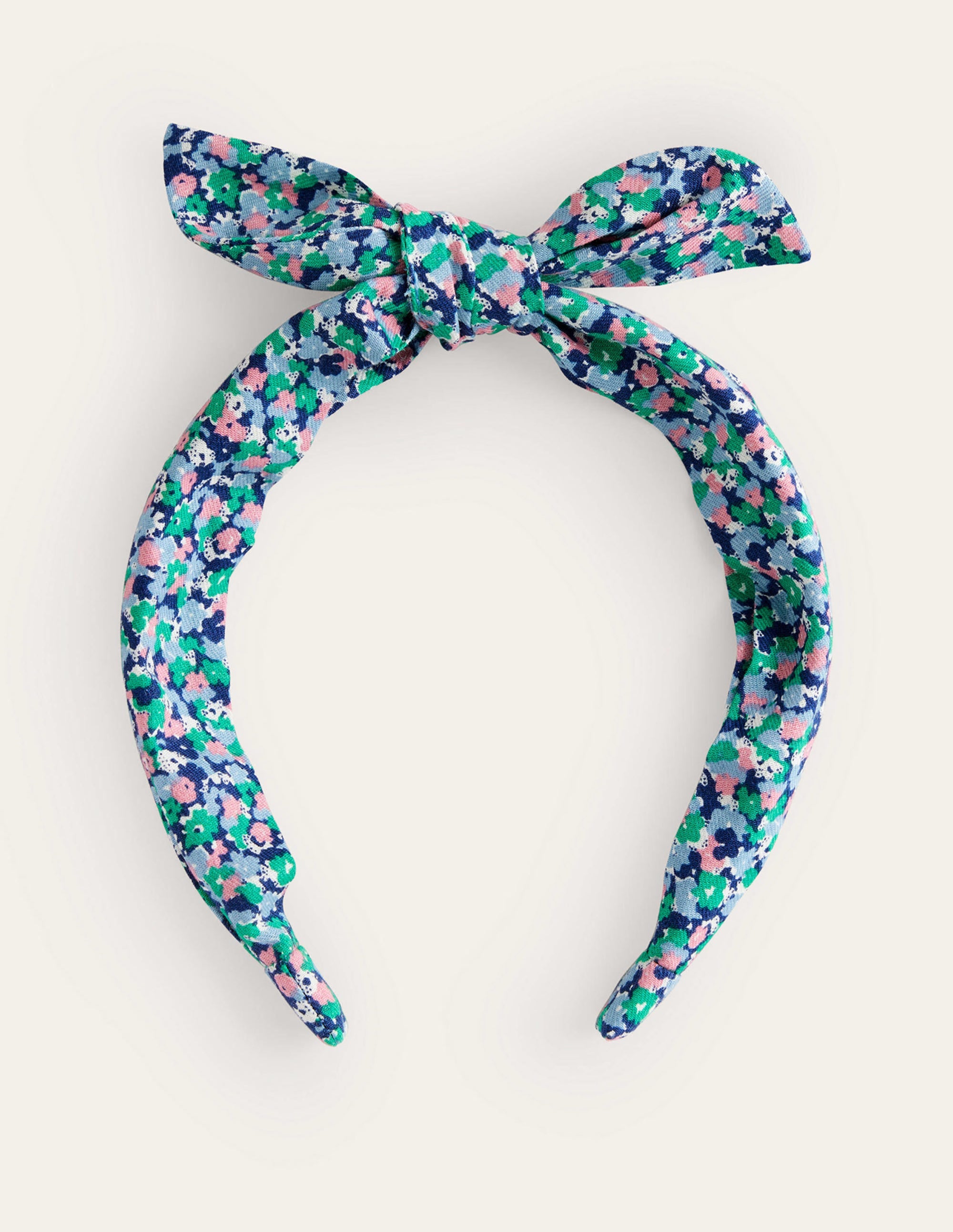 Haarreif mit Schleife-Blau Kleines Blütenmuster - Image 1