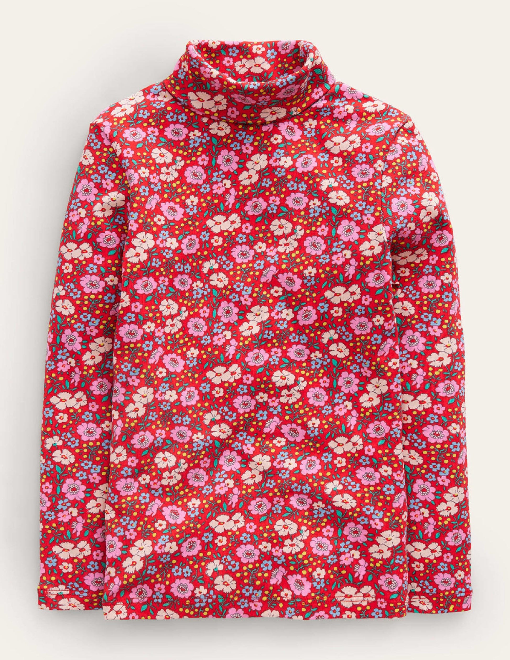 Superweiches Oberteil mit Rollkragen-Leuchtendes Rot Festliche Blume-1