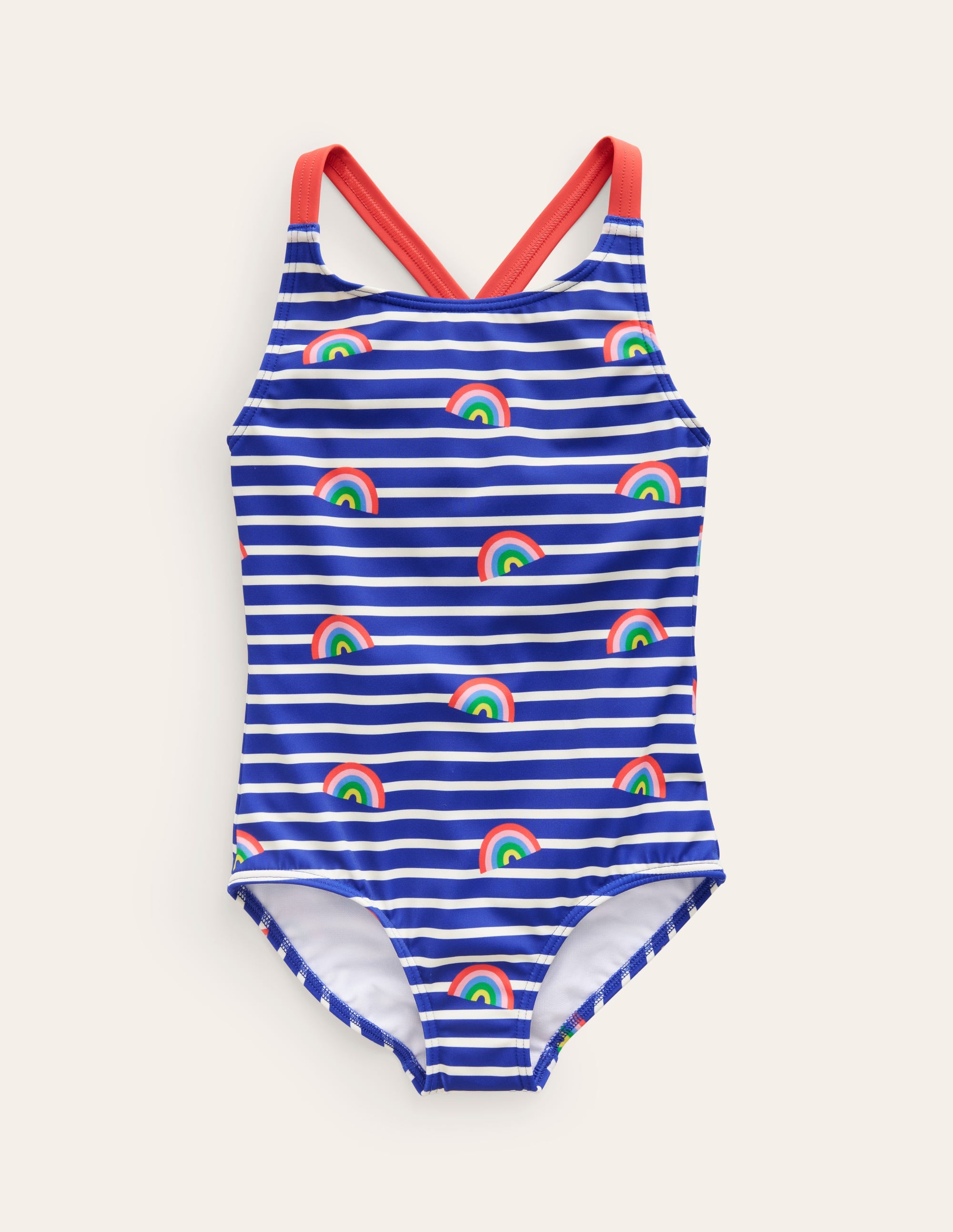 Maillot de bain imprimé croisé dans le dos-Arcs-en-ciel marinière bleu saphir - Image 1