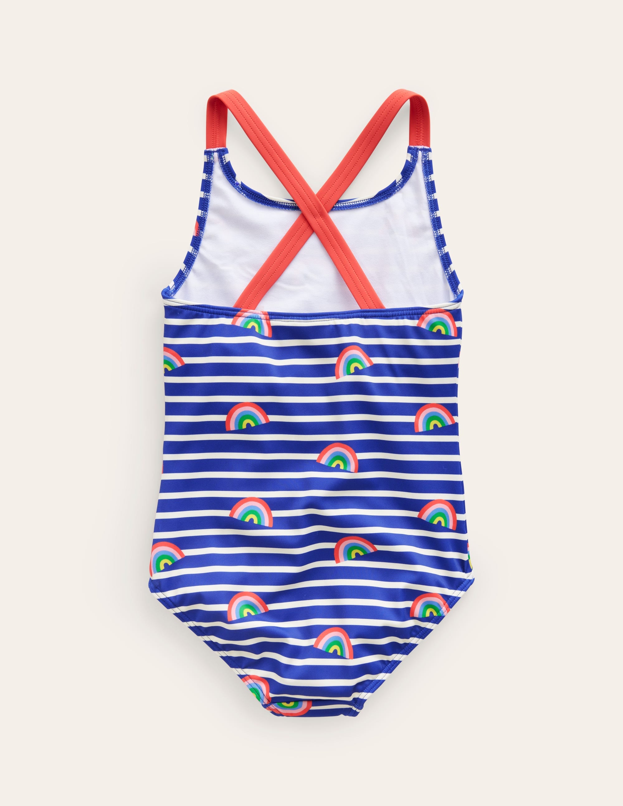 Maillot de bain imprimé croisé dans le dos-Arcs-en-ciel marinière bleu saphir - Image 2