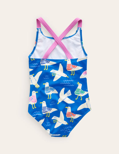 Maillot de bain imprimé croisé dans le dos-Mouettes bleu Directoire-2