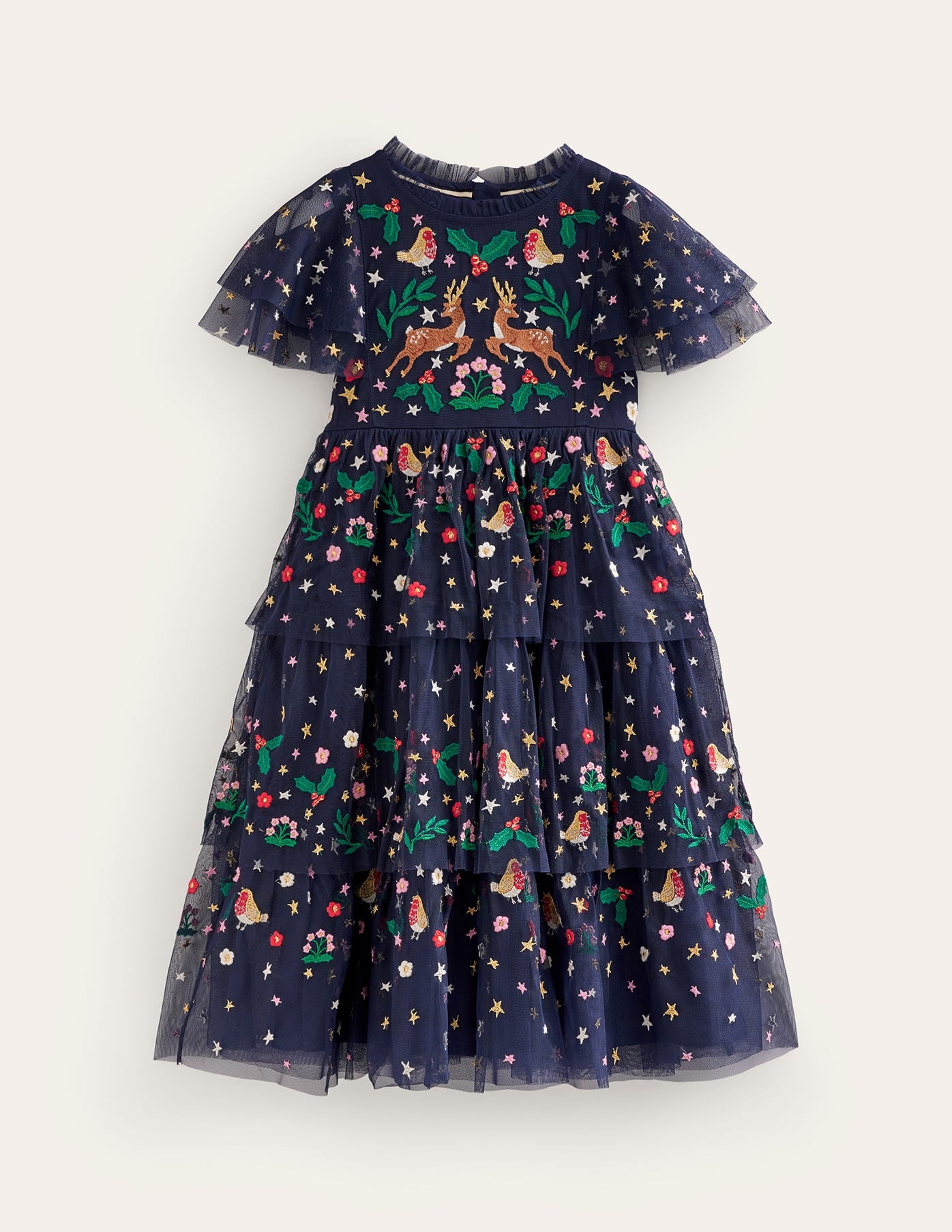 Robe de fête brodée en tulle-Bleu marine foncé - Image 1