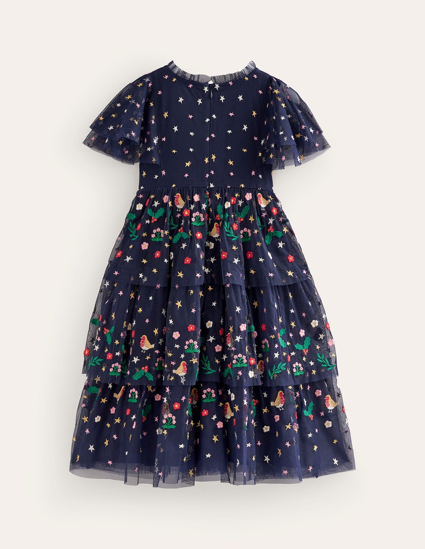 Robe de fête brodée en tulle-Bleu marine foncé - Image 2