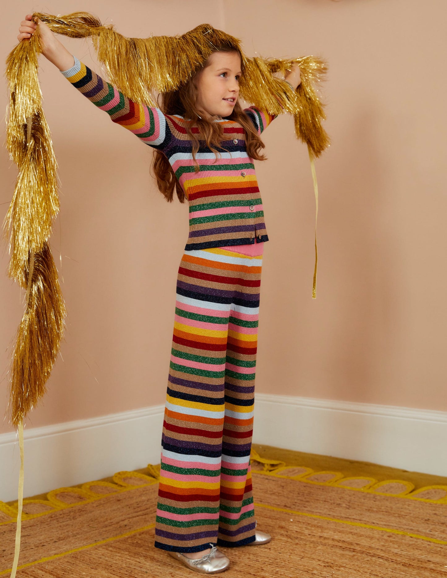 Strickjacke mit Glitzer und Streifen-Bunte Streifen Glitzer