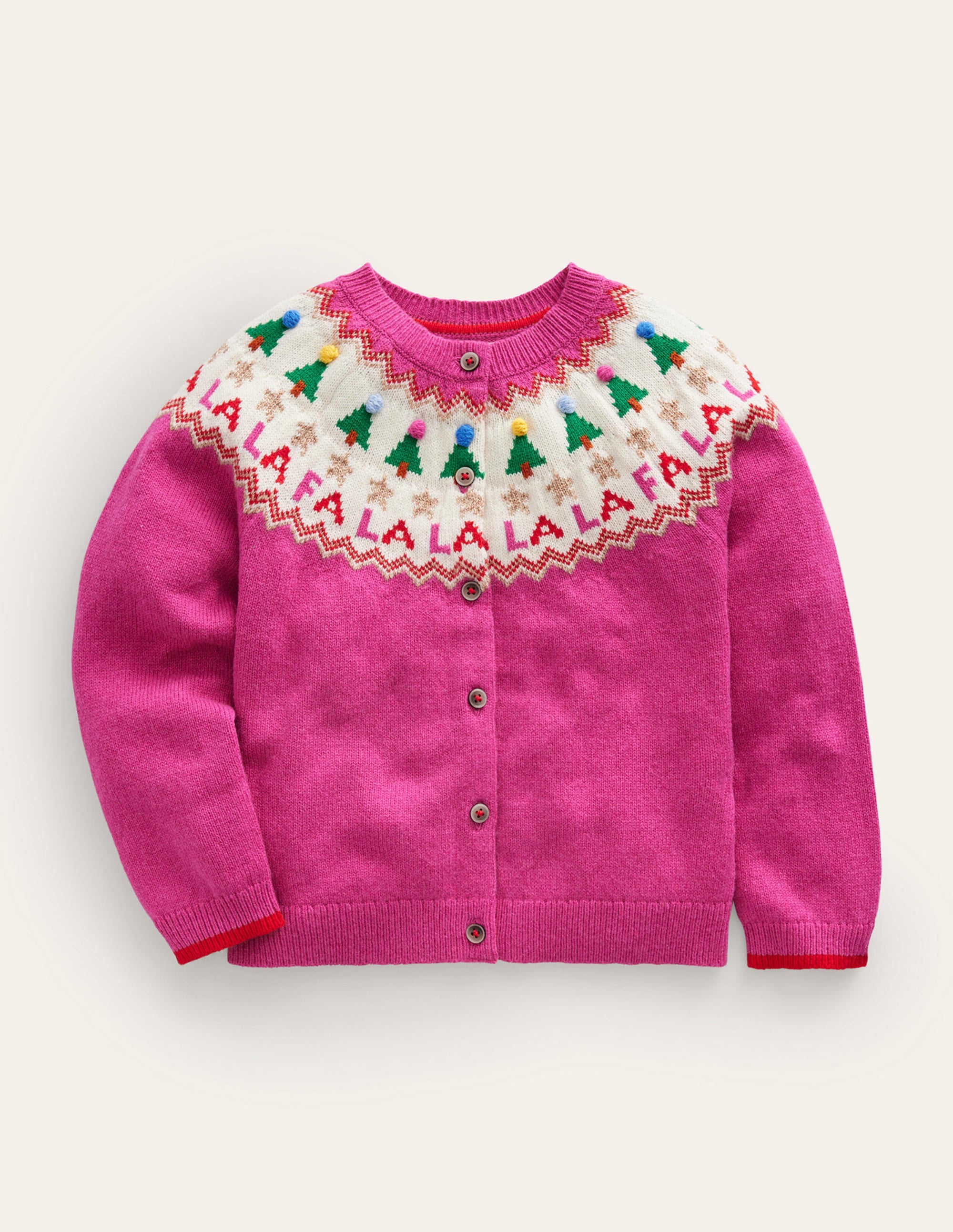 Gilet fun à motif jacquard-Motif festif rose vif - Image 1
